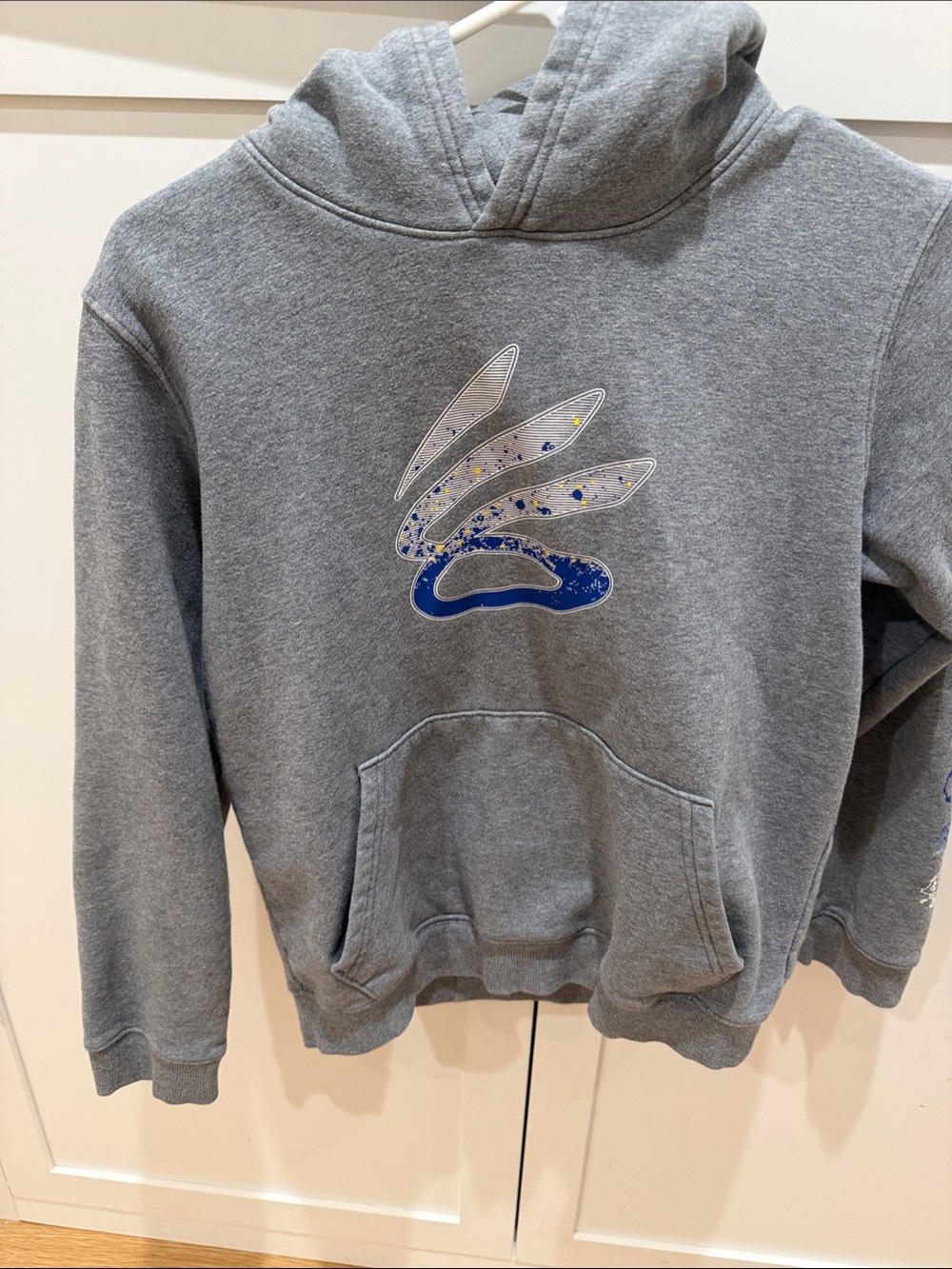 Kids Gray Pullover Hoodie with Blue Accent - Unbranded